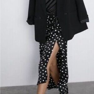 Zara Black Polka Dot Satin Skirt